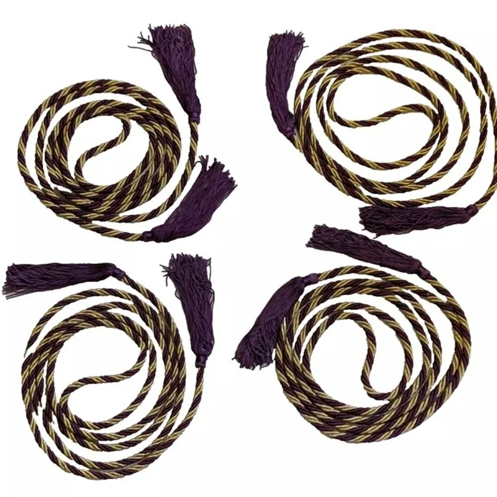 Burgundy and Gold Twisted Satin Rope Tasseled Curtain Tie Backs 108 Inches Long